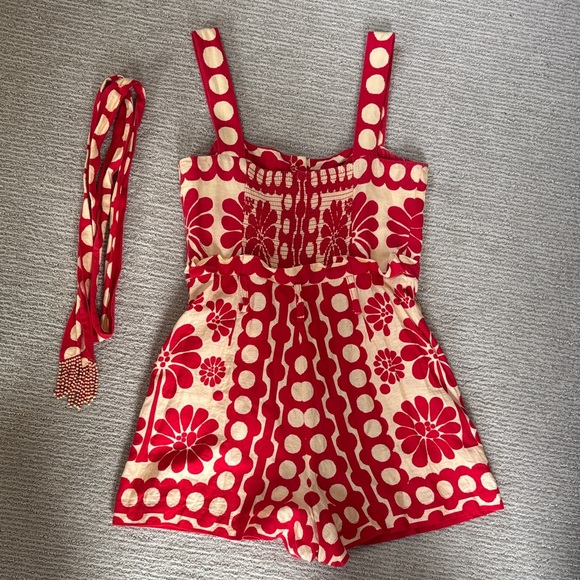 FARM Rio Red and Cream Floral & Polka Dot Short Jumpsuit - Picture 8 of 9